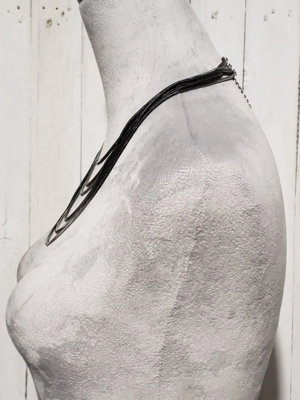 Gunmetal‎ Silver Snake Bib Layered Necklace Multi Strand Office Edgy Minimalist